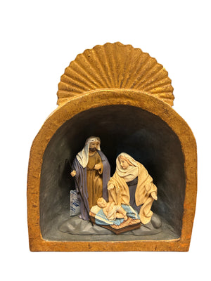 Sacra famiglia  nella teca tonda oro