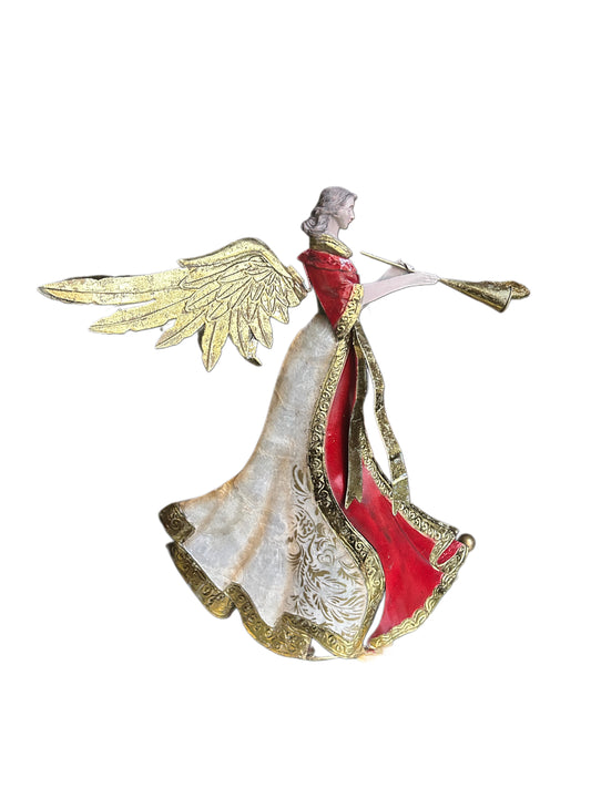 Angelo in metallo decorato grande con tromba