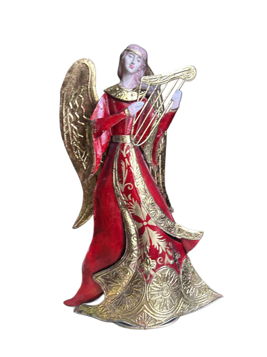 Angelo in metallo colorato con arpa