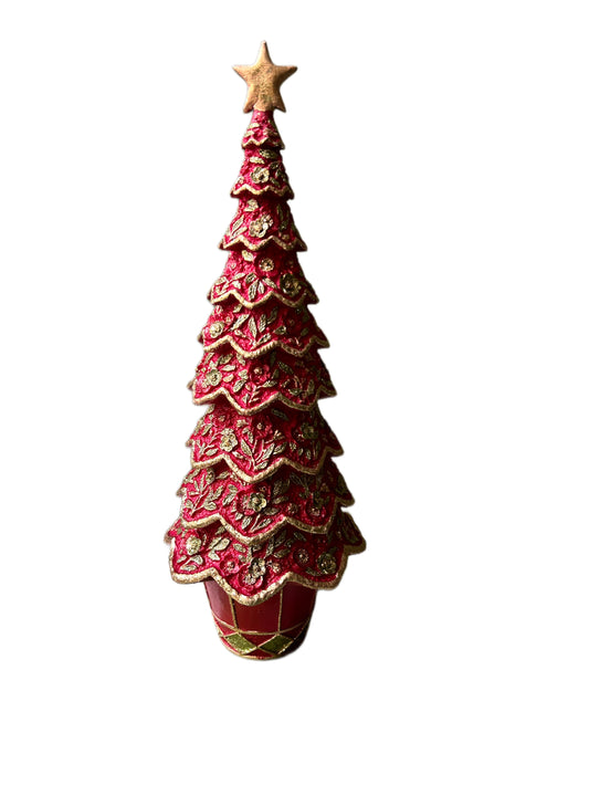 Red Christmas tree in medium resin vase