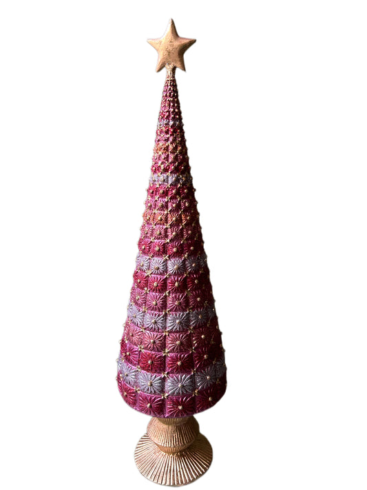 Large pink checkered Christmas tree