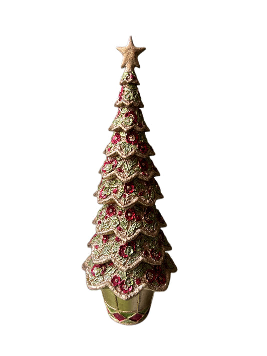 Christmas tree in medium gold resin vase