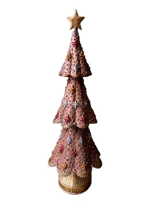 Medium pink Christmas tree with stars in resin