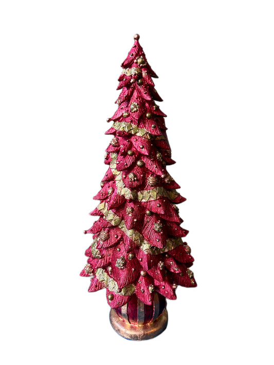 Large red Christmas tree with gold balls and red gold lines