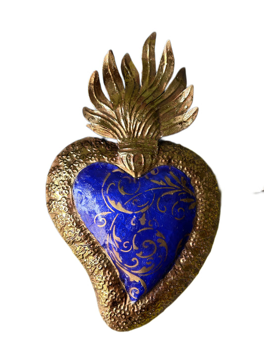 Coeur en étain décoré bleu moyen