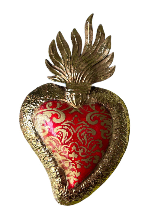 Large red decorated tin heart