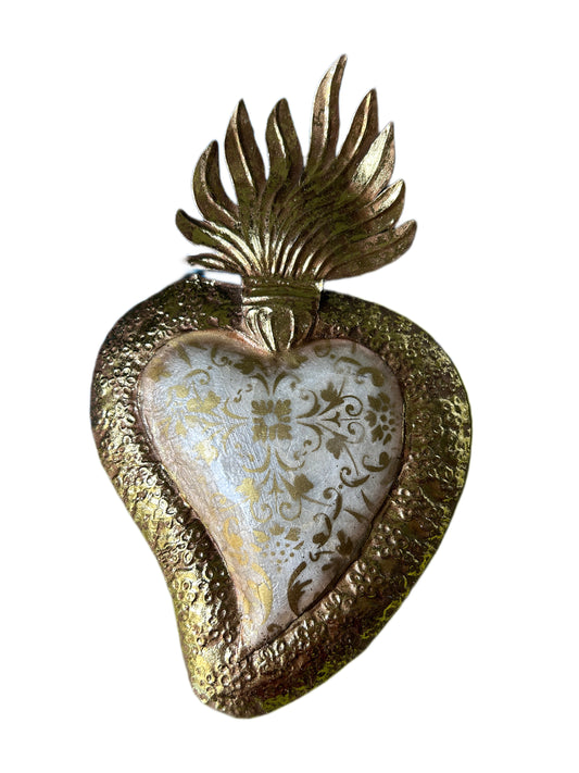 Large white decorated tin heart
