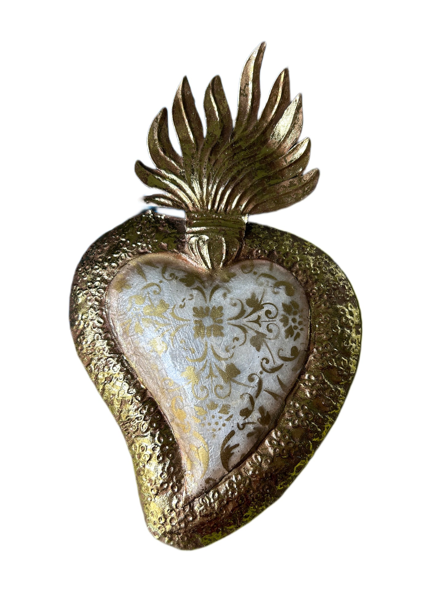 Medium white decorated tin heart