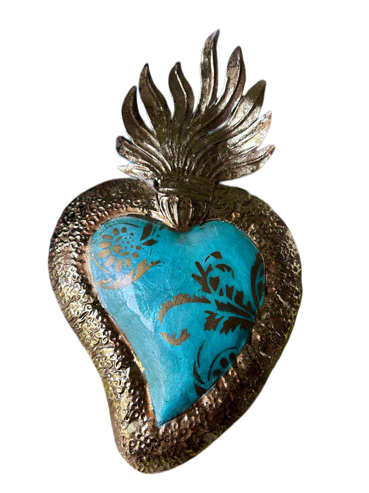 Medium blue decorated tin heart