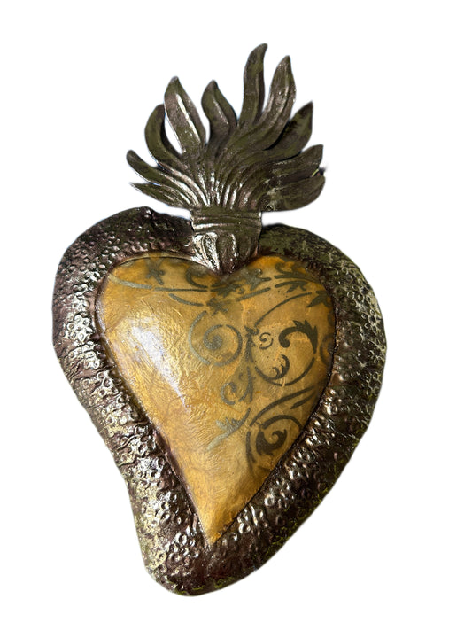 Large yellow decorated tin heart