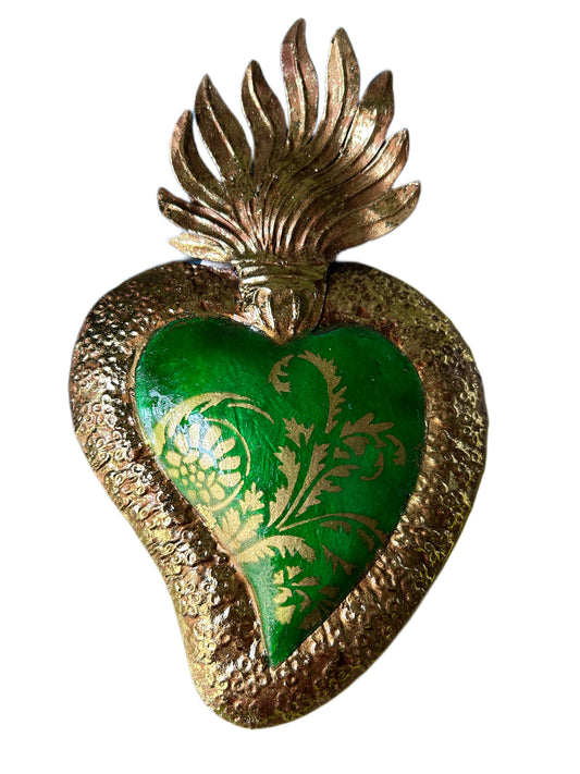 Large green decorated tin heart