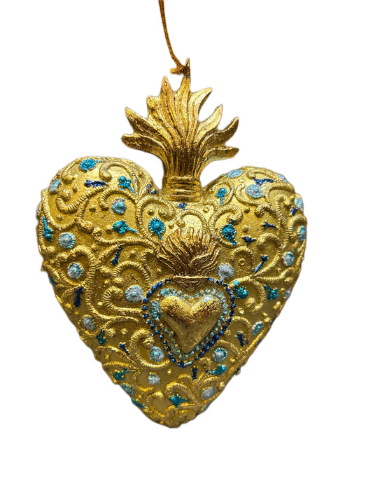 Gold resin heart to hang
