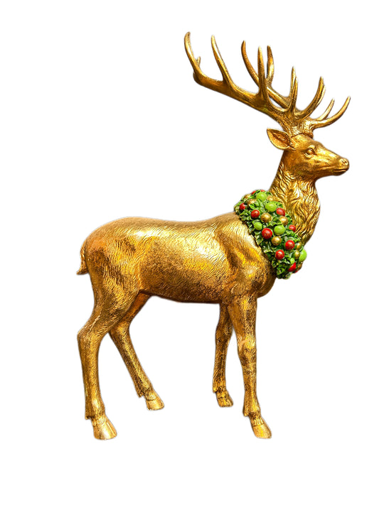 Golden standing reindeer with garland