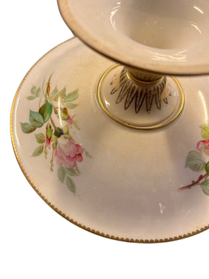 Alzata fine ‘800 decorata con fiori bordino oro in fine porcellana francese