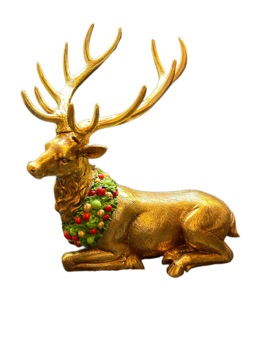 Gold sitting reindeer with garland