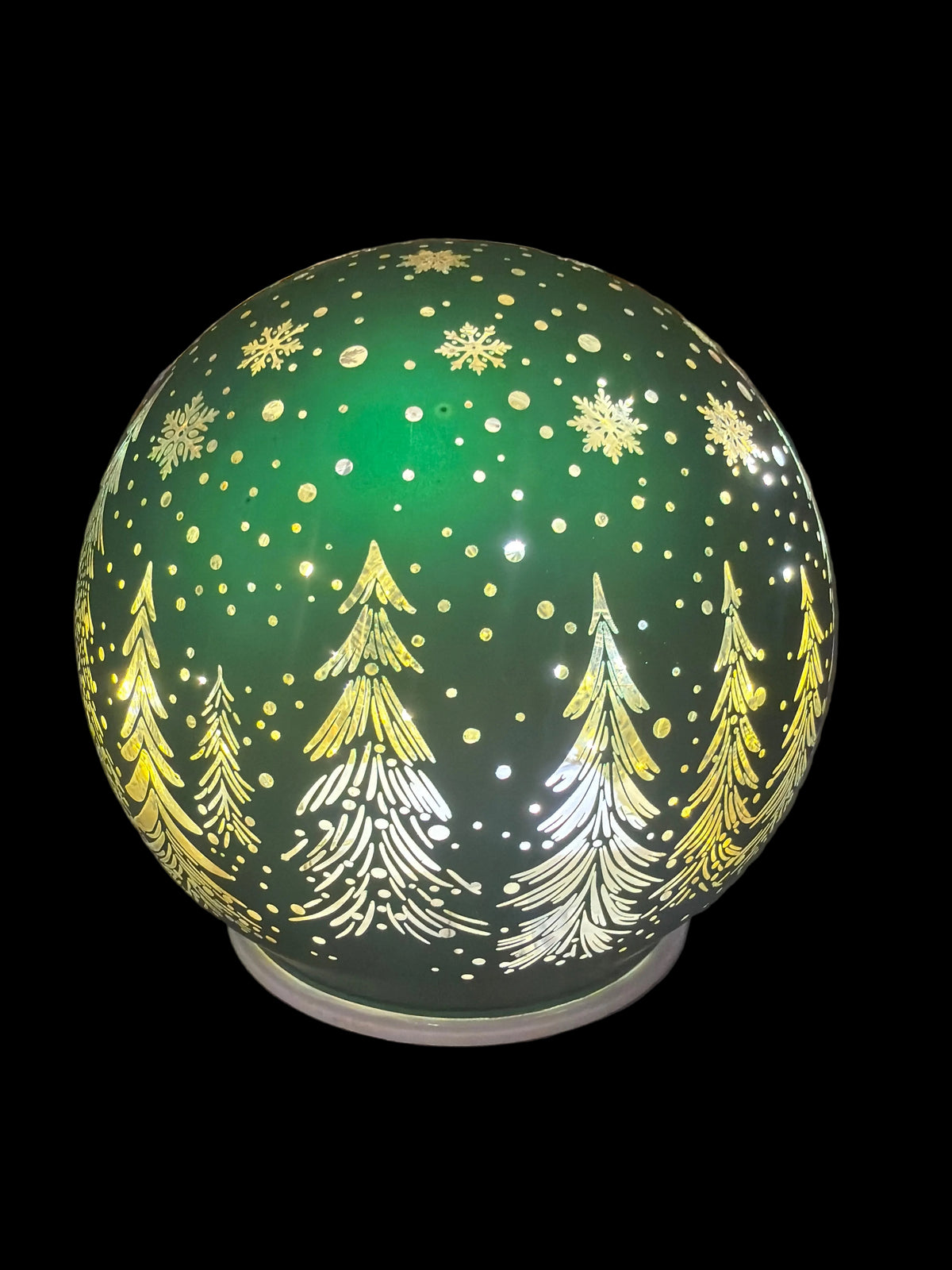 Palla di vetro illuminabile led  che gira verde grande cm 15