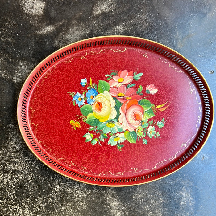 Hand-decorated French metal tray from the early 1900s