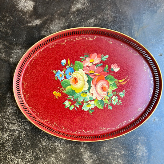 Hand-decorated French metal tray from the early 1900s