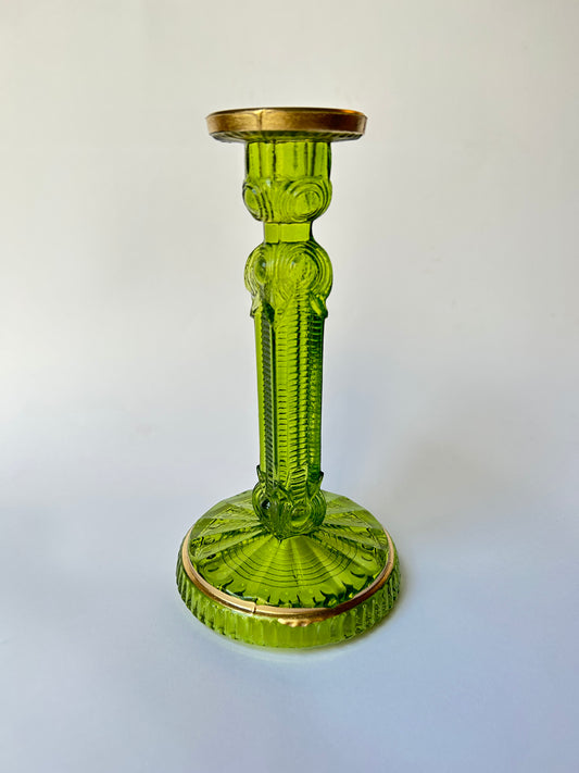 Art deco green glass candlestick