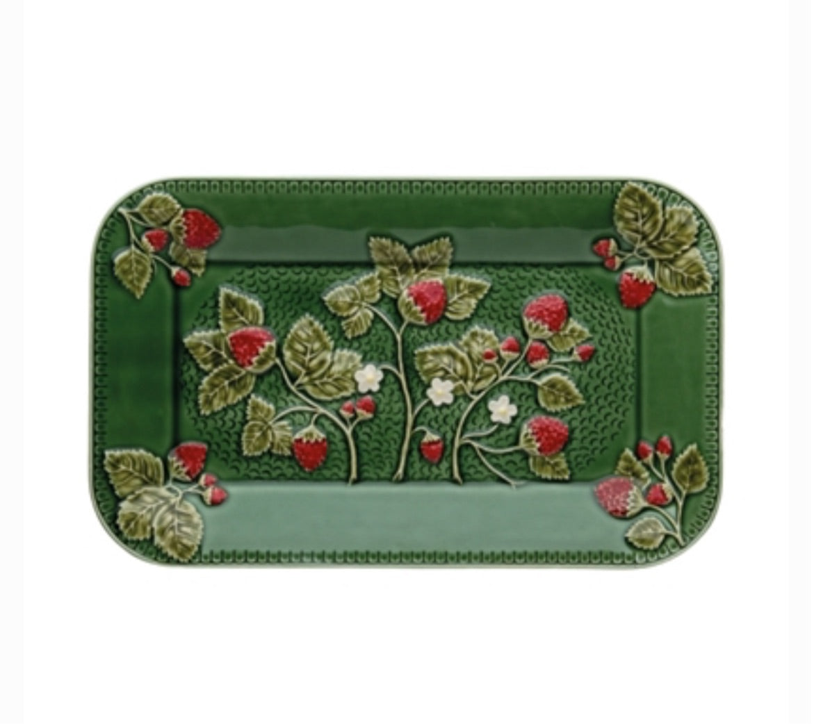 Plateau rectangulaire Bordallo Pinheiro avec fraises