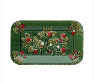 Plateau rectangulaire Bordallo Pinheiro avec fraises