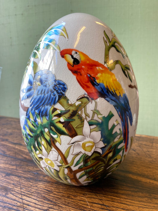 Large parrot ceramic egg