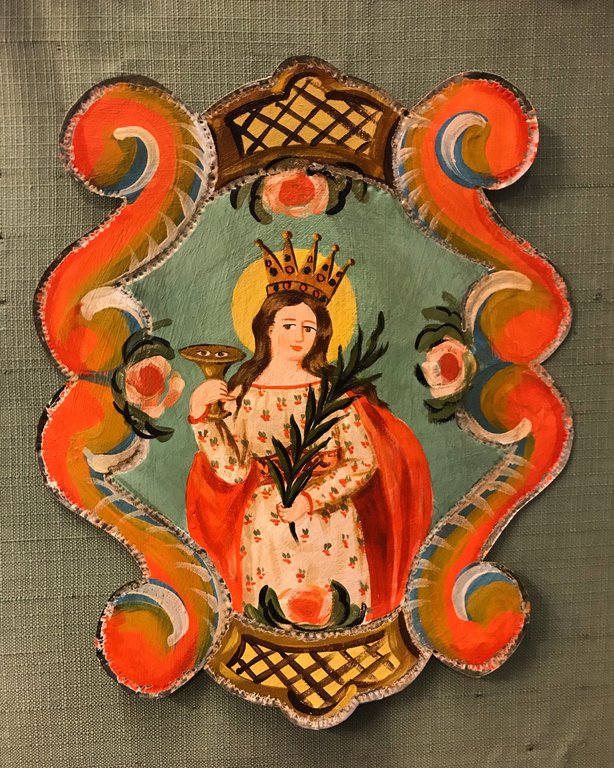Santa Lucia decorata su latta artigianato siciliano