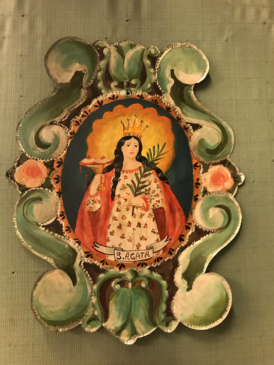 Santa Agata  su metallo decorata a mano  37 x 26