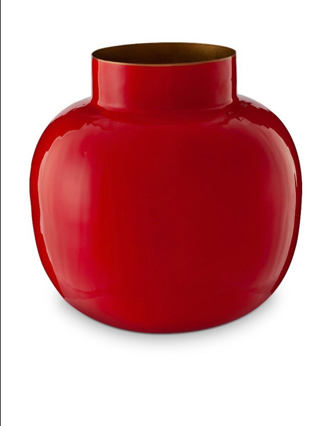 Red lacquered metal vase