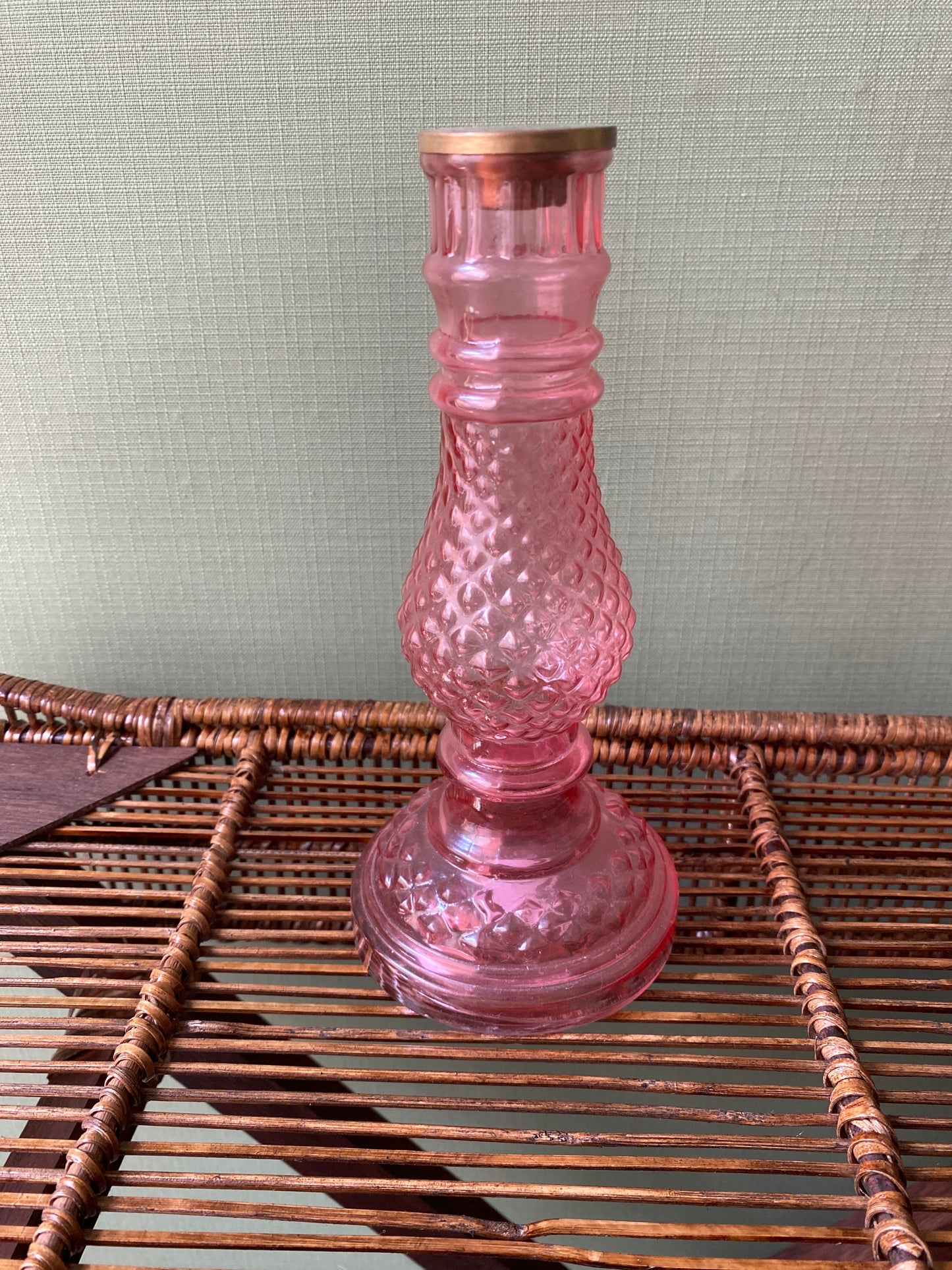 Pink glass candlestick