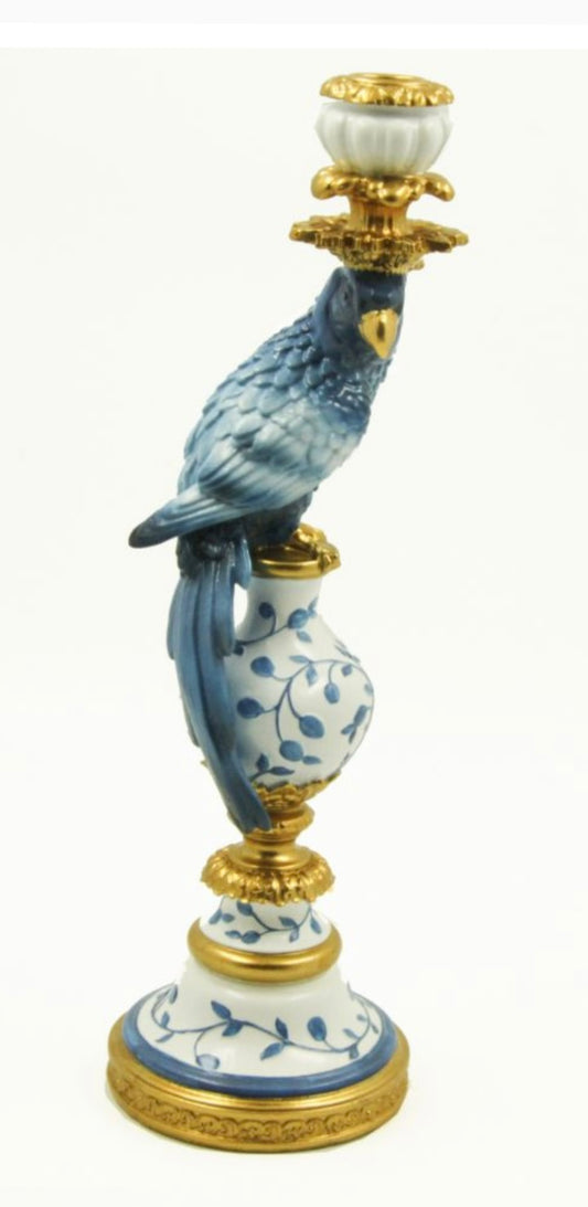 Blue parrot candlestick