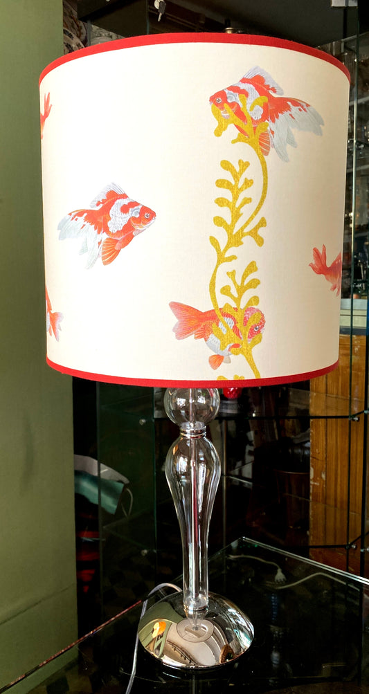 Crystal and steel lamp with fish lampshade