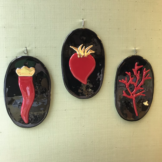 Set of three ovals to hang in handmade Murano glass