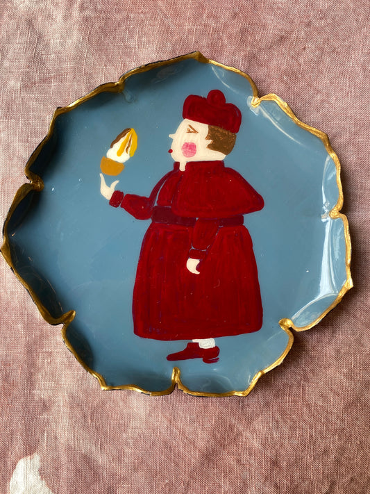 Priest blue deep bread plate made to order
