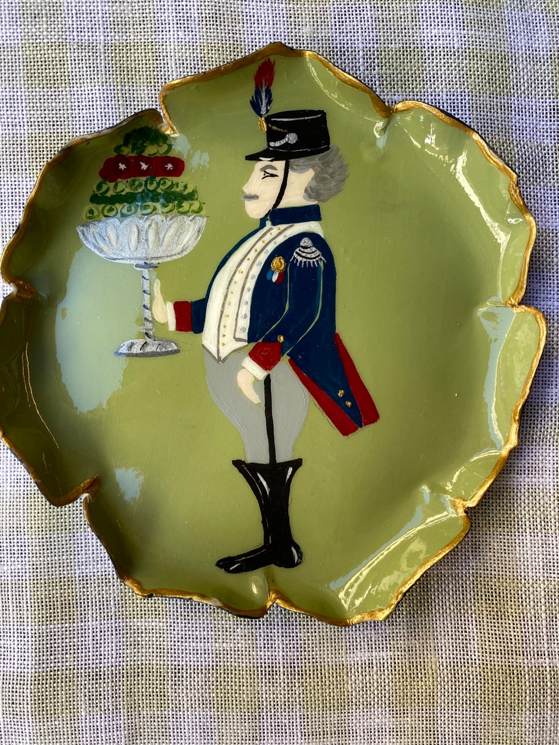 Hand-decorated metal bread plate