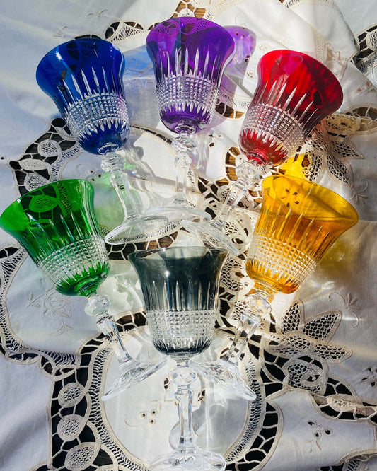Six Bohemia crystal glasses in 6 colours