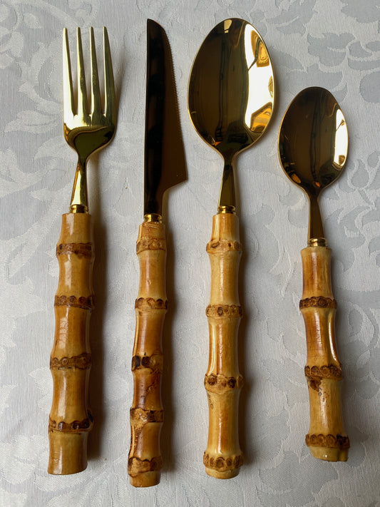 Gold bamboo cutlery, set of 4 pieces