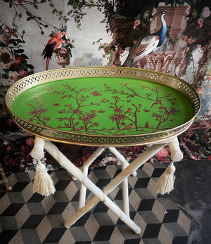 Green enamelled metal tray