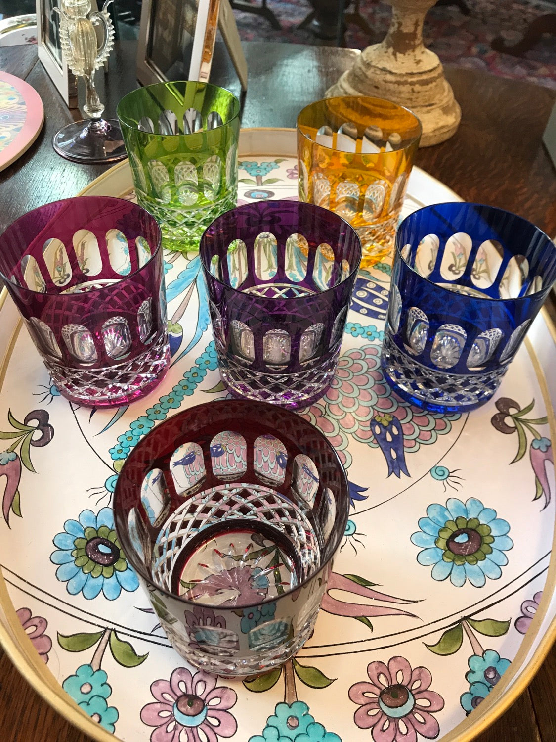 Six colored Bohemia double-jacketed glasses