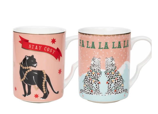Set of 2 cheetah and panther mugs