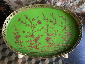 Green enamelled metal tray