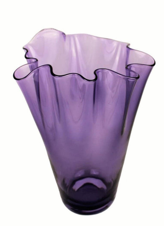 Blown handkerchief vase in purple glass
