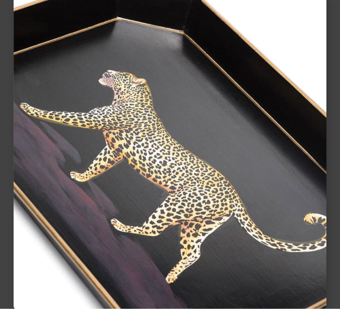 Vassoio in metallo decorato a mano leopardo
