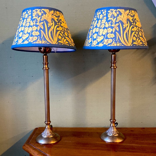 Coppia lampade da comodino in ottone con paralume cotone floralia