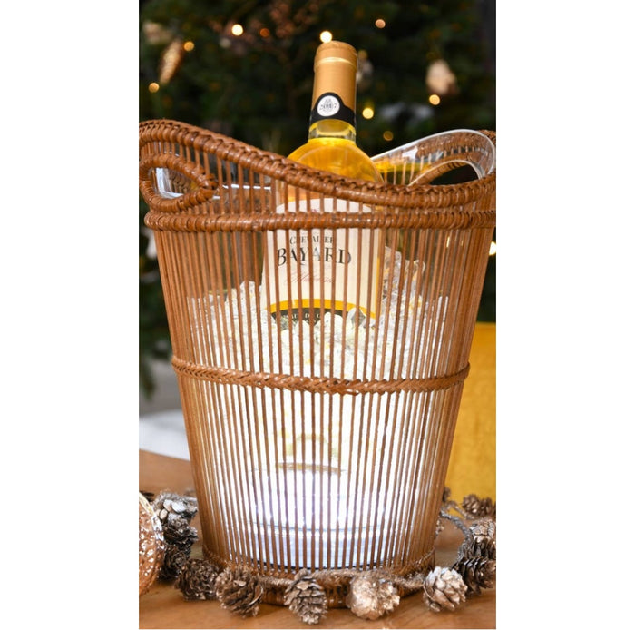 Secchiello da champagne a LED ricaricabile Konbo in rattan color miele