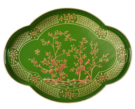 Vassoio smerlato chinoiserie verde scuro oro