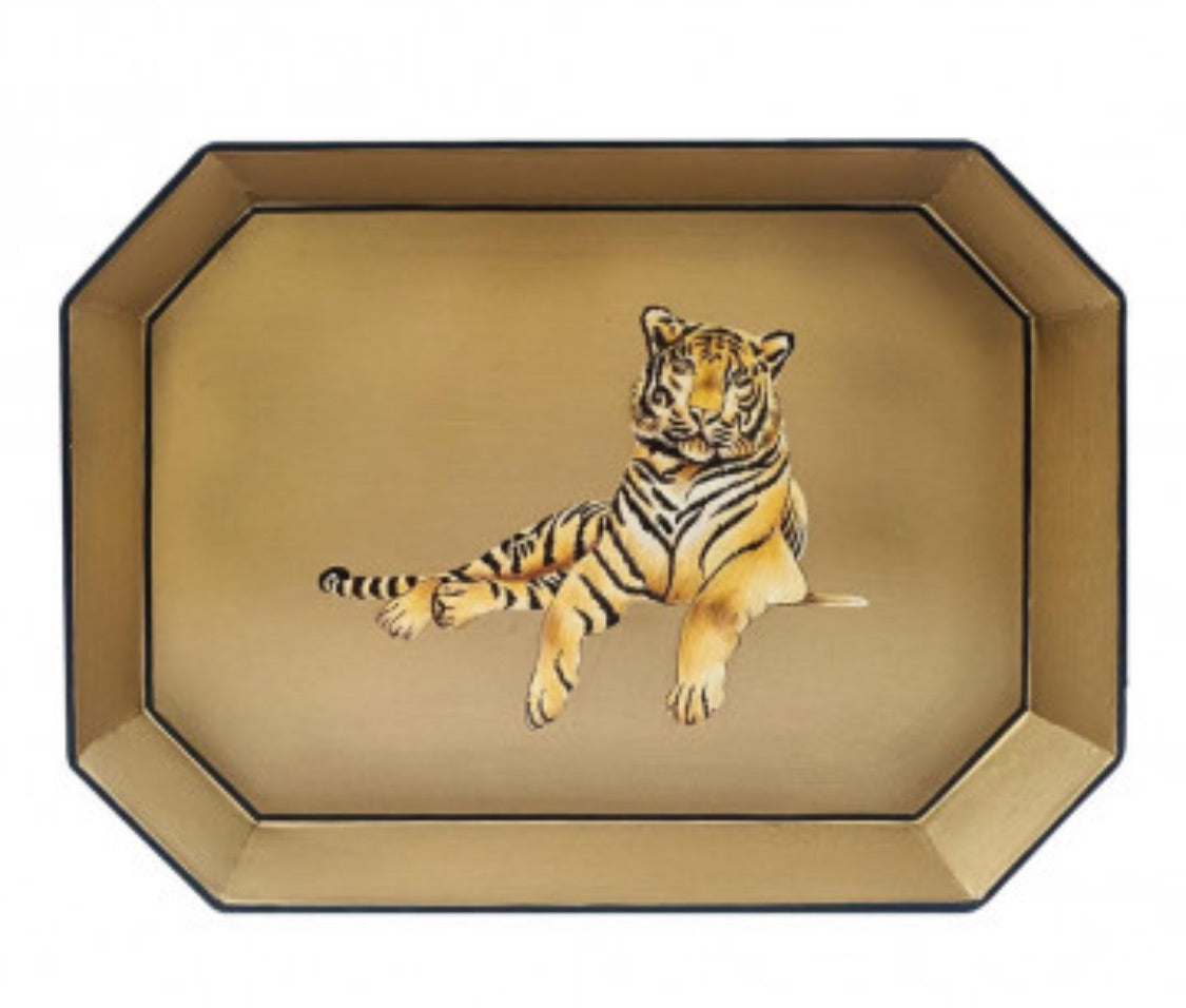 Hand-decorated tiger metal tray