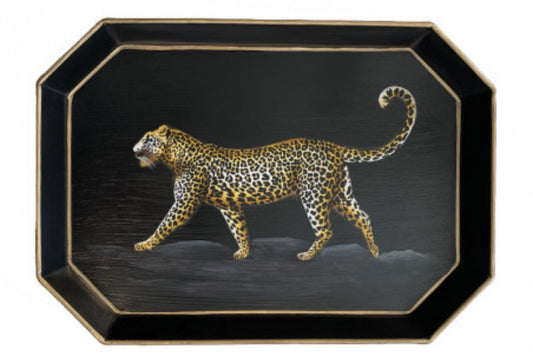 Vassoio in metallo decorato a mano leopardo