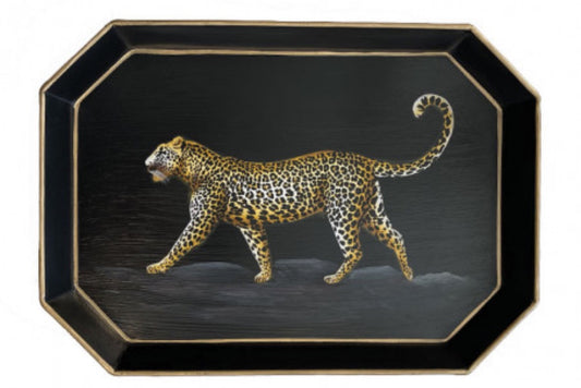 Hand-decorated leopard metal tray