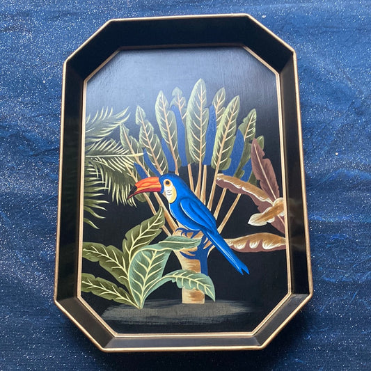 Toucan hand-decorated metal tray